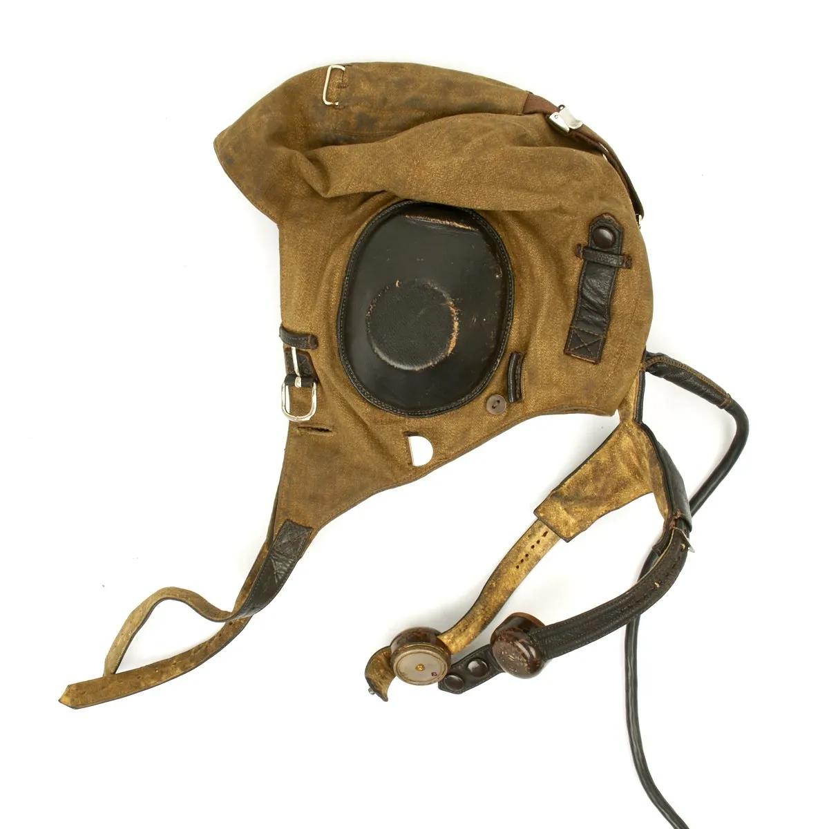 Original WWII German 1938 Luftwaffe LKP S101 Summer Pilot Flying Helmet with Throat Microphone and Earphones