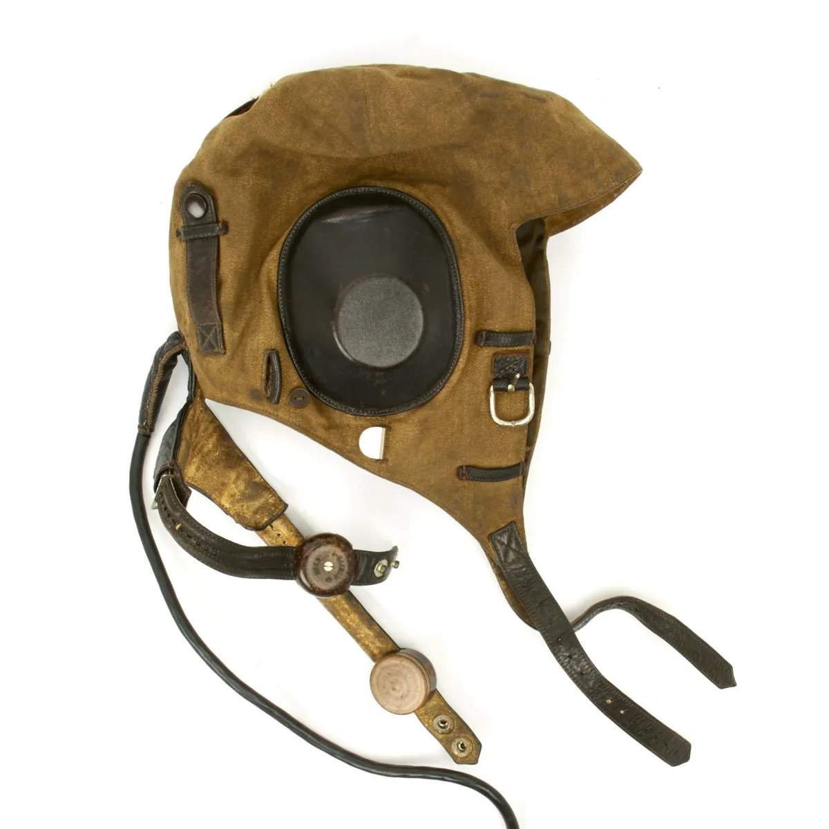 Original WWII German 1938 Luftwaffe LKP S101 Summer Pilot Flying Helmet with Throat Microphone and Earphones