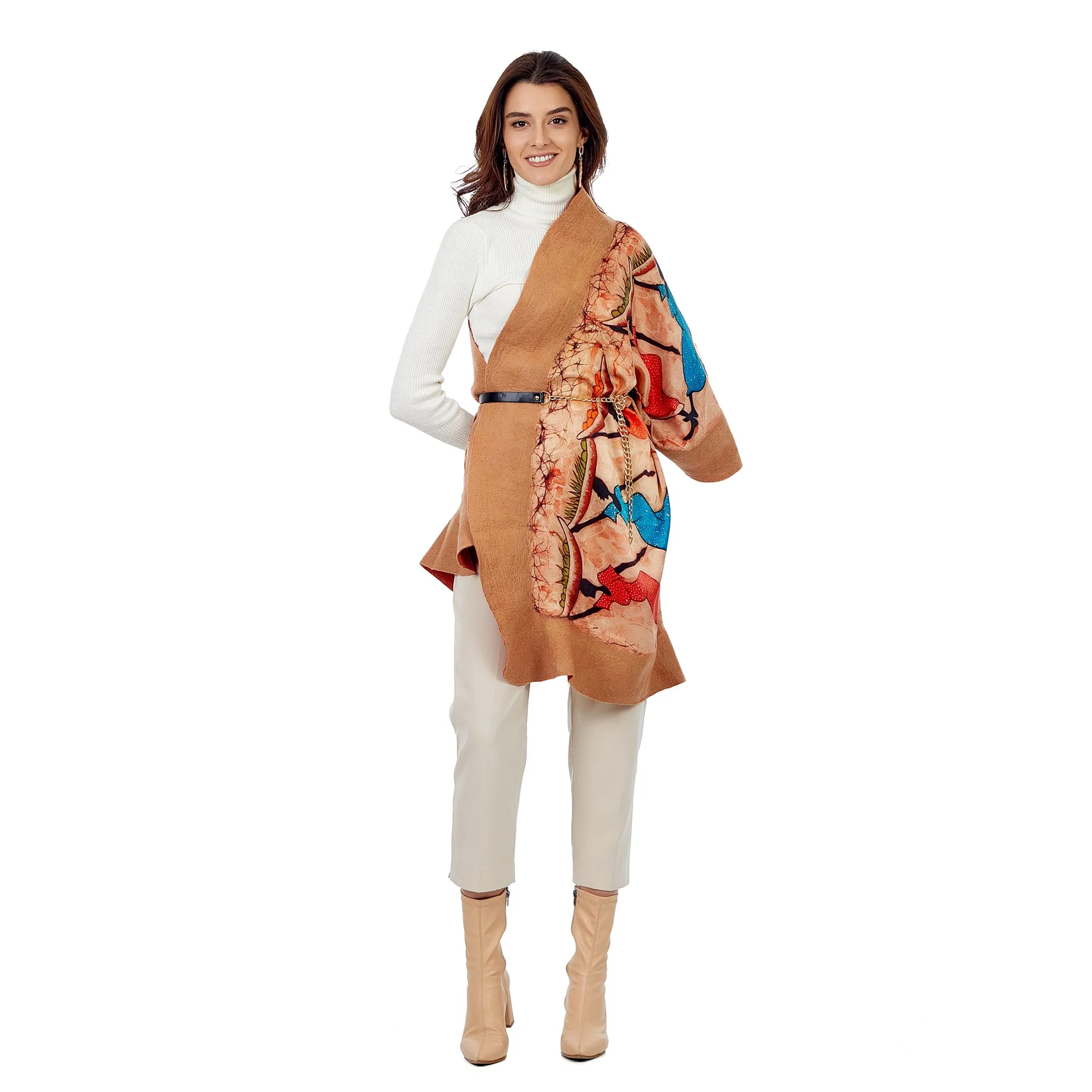 Silk & Merino Felt Shawl -African Girls Camel-terra cota