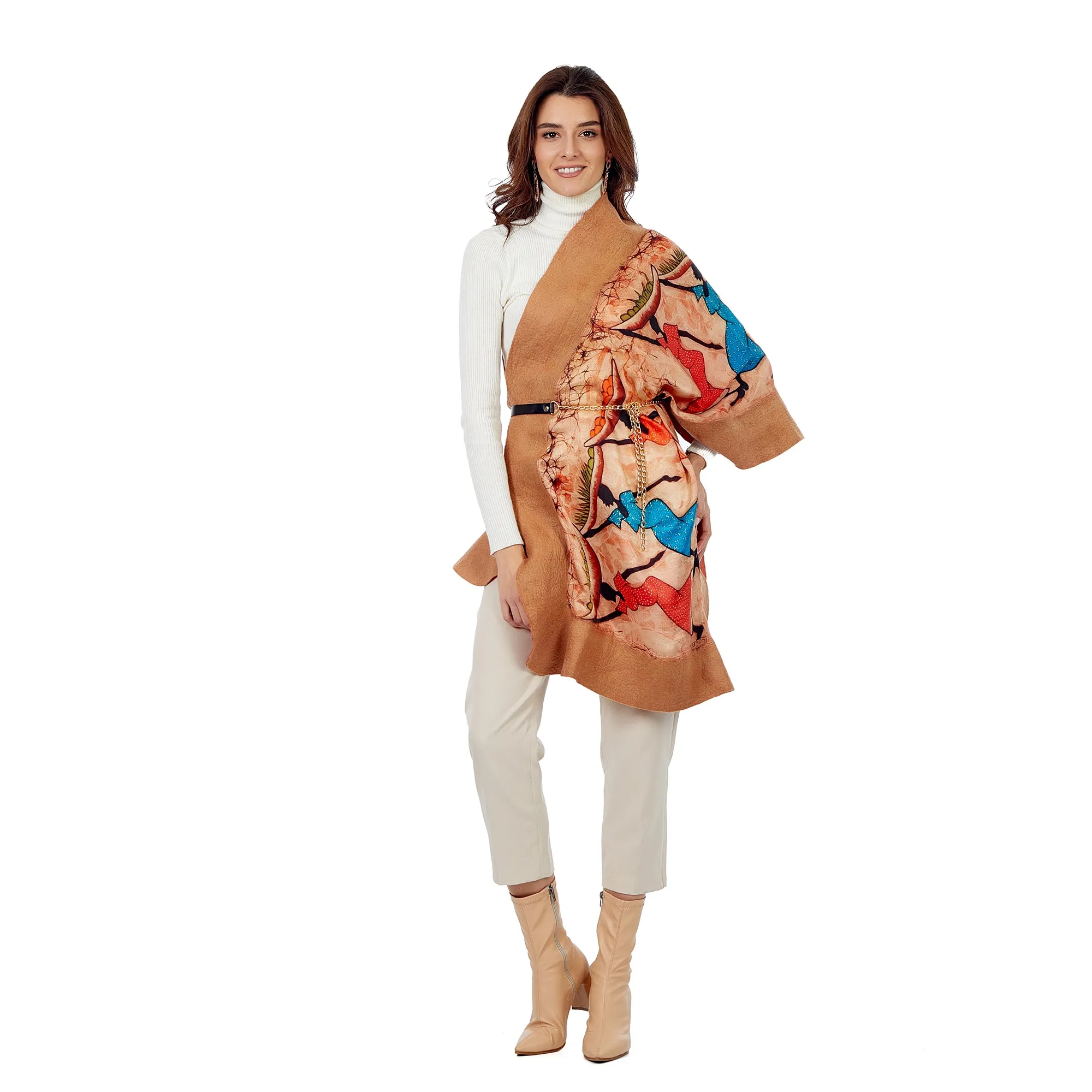 Silk & Merino Felt Shawl -African Girls Camel-terra cota