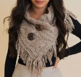 The Shay Shawl: Fringe Shoulder Warmer Scarf With Buttons