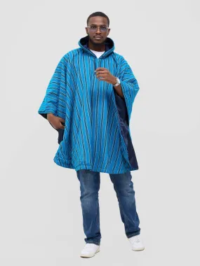 Tulia Hood Poncho - Stripped Blue