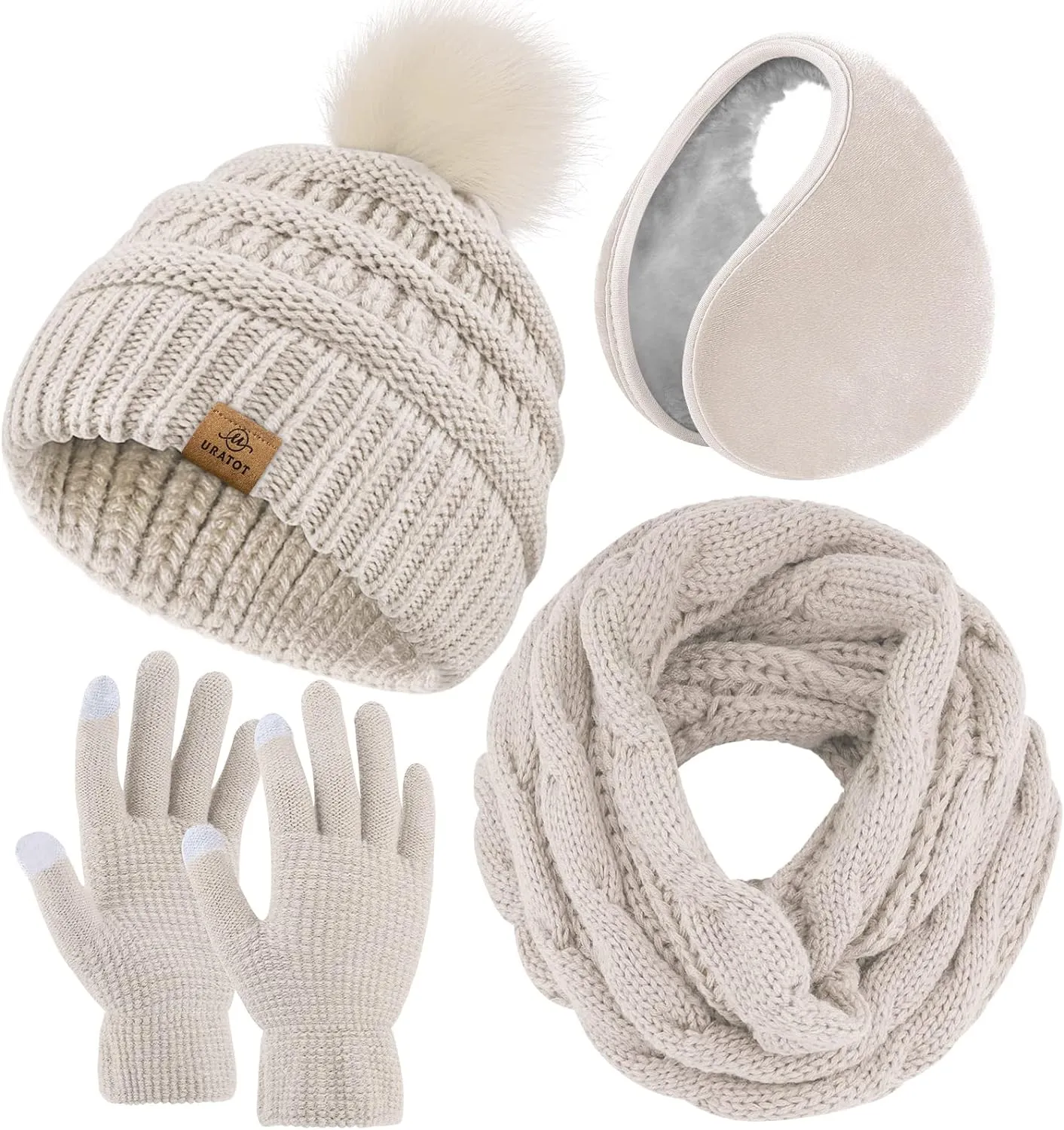 Winter Knit Teal Beanie Hat, Scarf, Ear Muff & Gloves Set