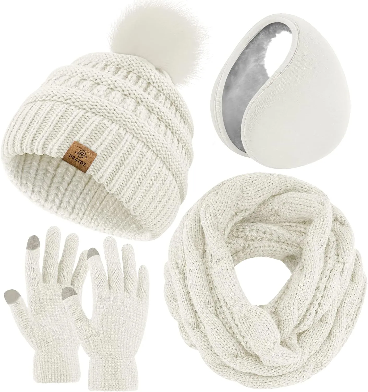 Winter Knit Teal Beanie Hat, Scarf, Ear Muff & Gloves Set