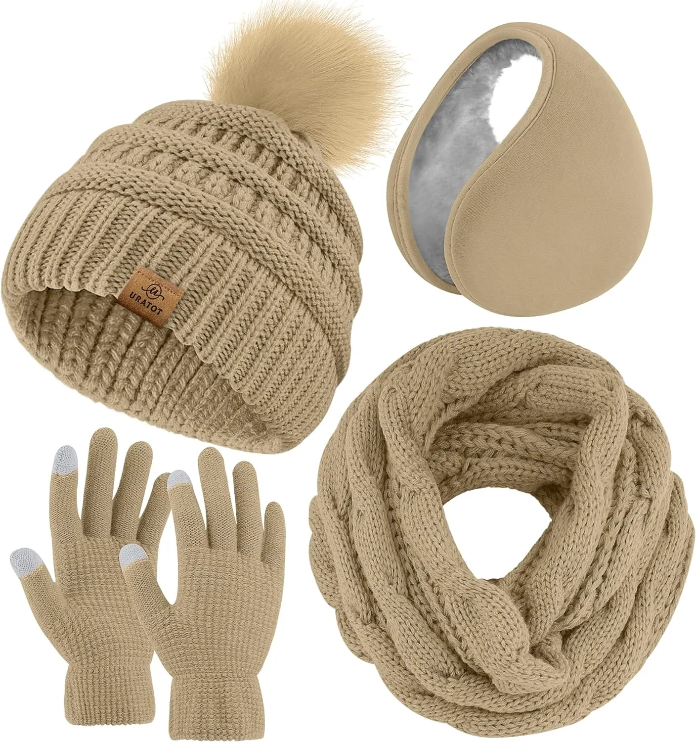 Winter Knit Teal Beanie Hat, Scarf, Ear Muff & Gloves Set