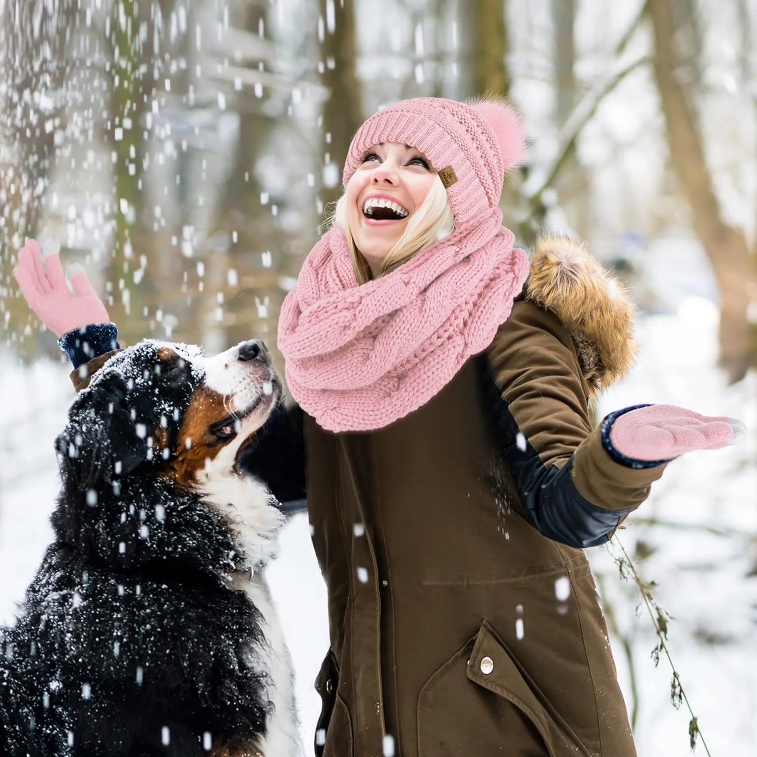 Winter Knit Teal Beanie Hat, Scarf, Ear Muff & Gloves Set