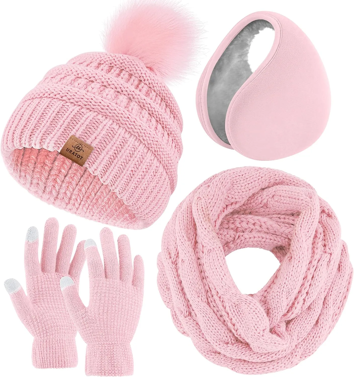 Winter Knit Teal Beanie Hat, Scarf, Ear Muff & Gloves Set