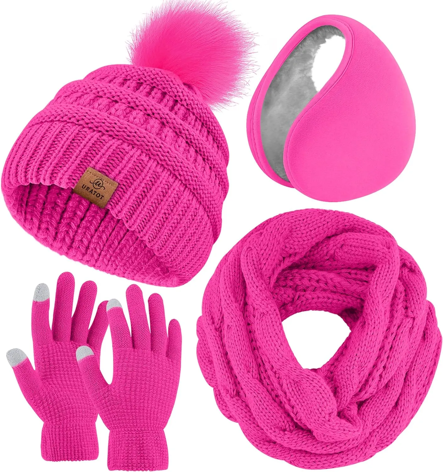 Winter Knit Teal Beanie Hat, Scarf, Ear Muff & Gloves Set