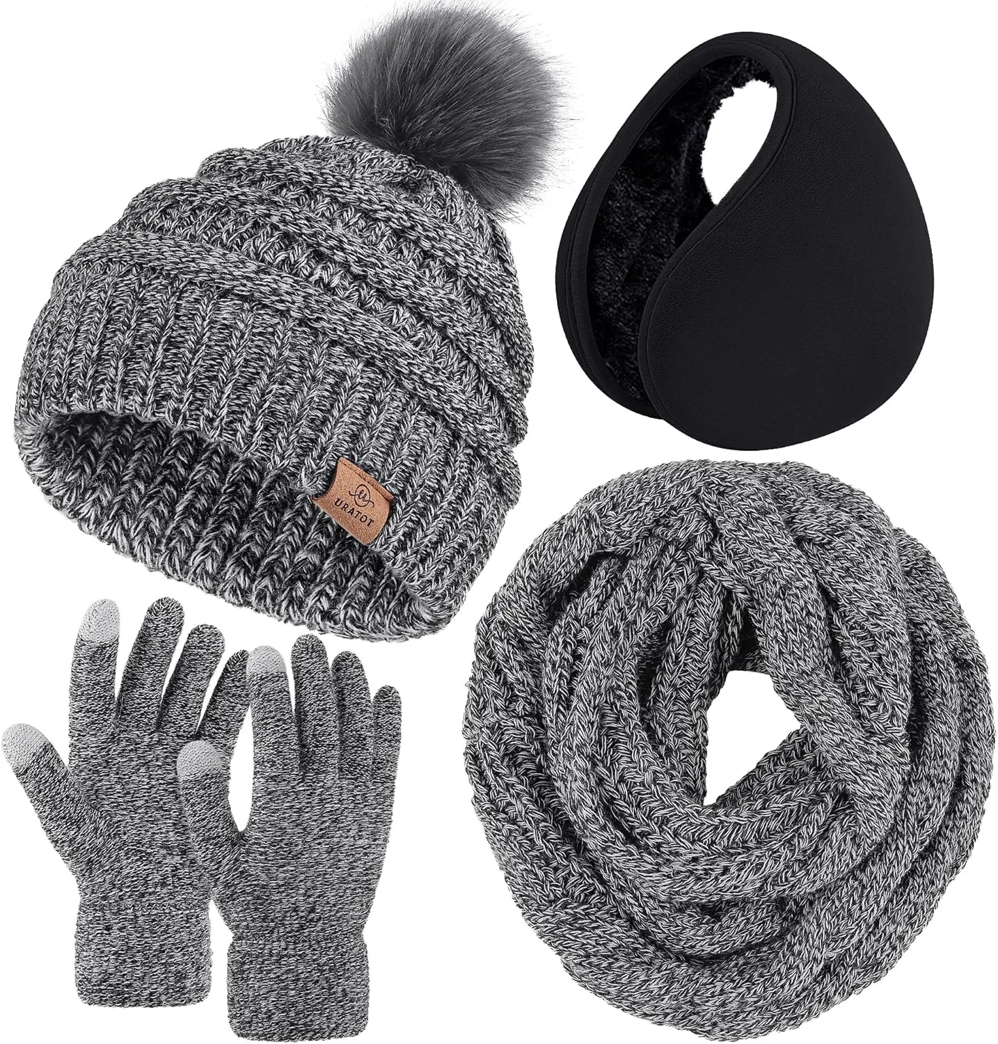 Winter Knit Teal Beanie Hat, Scarf, Ear Muff & Gloves Set
