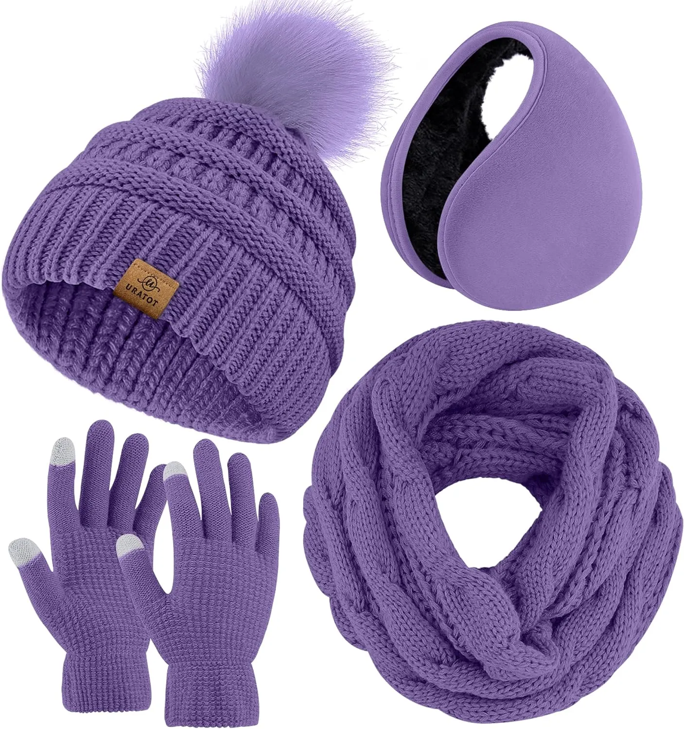 Winter Knit Teal Beanie Hat, Scarf, Ear Muff & Gloves Set